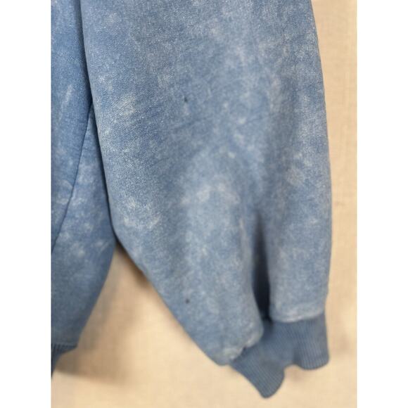 VTG Fuzzy Stonewash Native Bird 1/4 Zip High Neck Sweatshirt Mens XL Blue READ - Picture 8 of 11